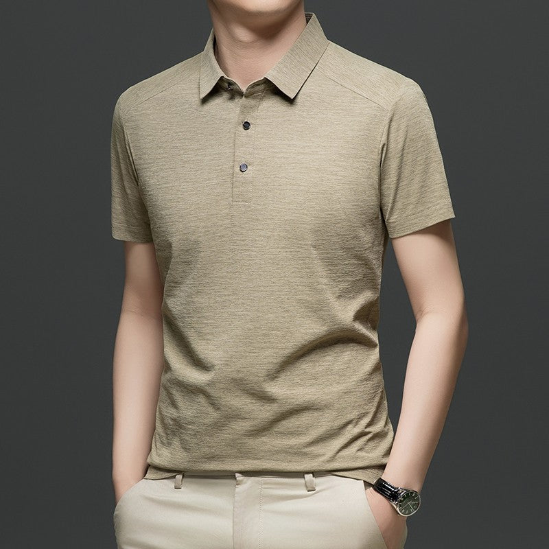 Summer business breathable short sleeved polo shirt with collar top, 2025 new item solid color collar short sleeved shirt