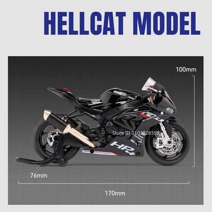 Miniaturas de Motocicletas de Brinquedo Modelo HP4 1:12 Liga Fundida com Som, Luz, Amortecimento, Pneus de Borracha, Enfeite, Presentes para Meninos