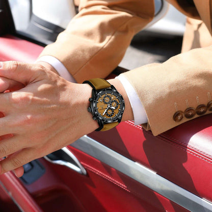 POEDAGAR Luxury Top Men Wristwatch Quartz Original Leather Men's Watches Date Chronograph Waterproof Luminous Man Watch Male+Box