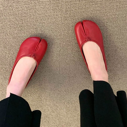 Fashion Soft Leather Split Toe Women Tabi Ballet Flats Spring Autumn Comfortable Walking Lazy Loafers Casual Girls Dance Shoes