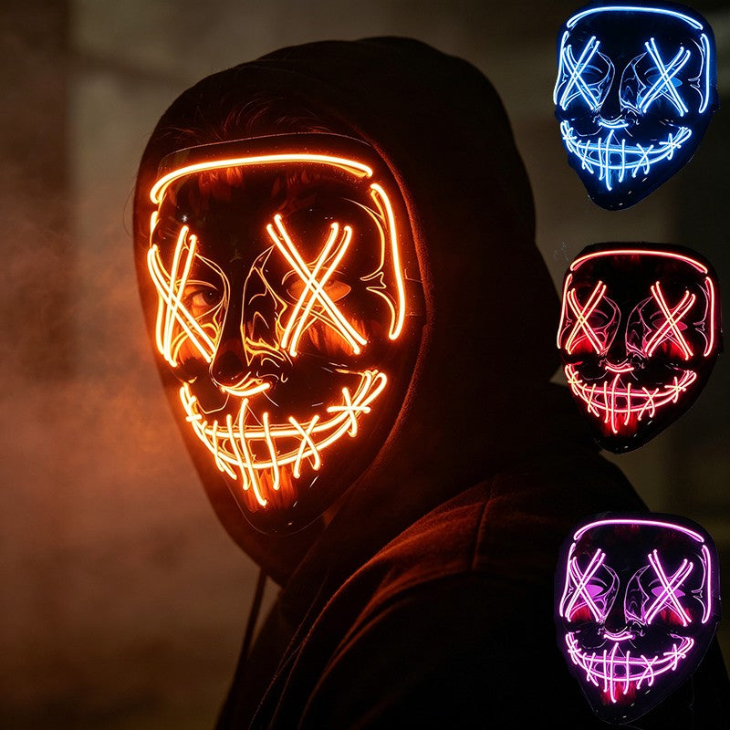 Wireless LED Purge Mask Neon Glow In Dark Scary Grimace Full Face Mask Cosplay Rave Bar Club Masquerade Carnival Party Decor