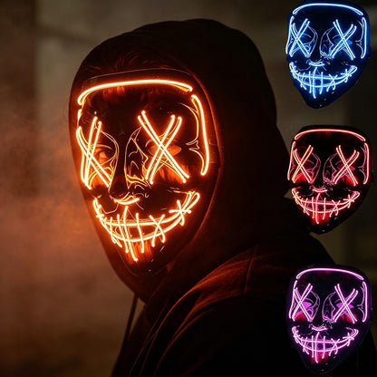 Wireless LED Purge Mask Neon Glow In Dark Scary Grimace Full Face Mask Cosplay Rave Bar Club Masquerade Carnival Party Decor