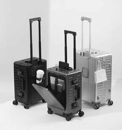 All Aluminum-magnesium Suitcase Front Opening Rolling Luggage with USB Charging Plug TSA Lock Trolley Case 20" Boarding Travel