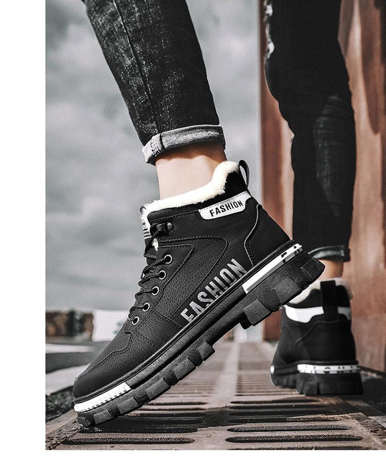 Men Snow Boots  Winter Anti Slip Plush Indoor Warm Cold Proof Snow Boots High Top Platform Lace Up Outdoor Sport Work Boots