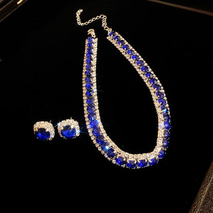 Conjunto de Joias Femininas com Colar de Luxo Verde Strass Brincos de Cristal Gargantilha Colares para Casamentos e Banquetes