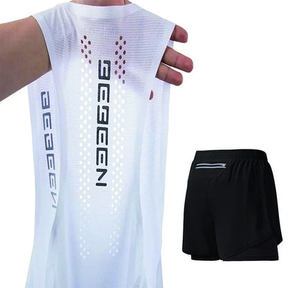 Men's running vest and shorts set with mesh design: breathable, comfortable, quick-drying, a two-piece suit for sports and fitne