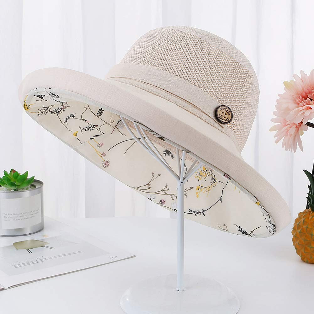 Women Mesh Sun Hats Summer Beach UV UPF Packable Wide Chin Strap, Sun Hats for Men & Women UV Protection, Sun Hat with Neck Flap