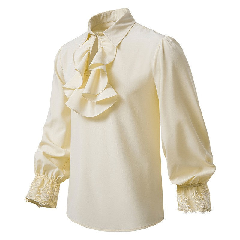 Men Steampunk Ruffle Shirt Long Sleeve Lace Cuff Medieval Victorian Halloween Costume Tops