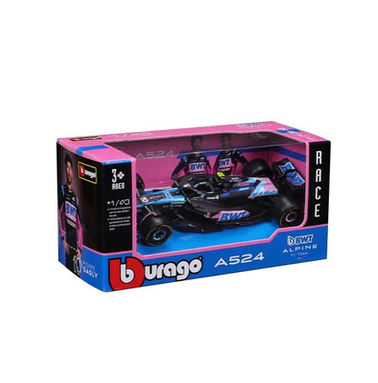 Novo 2024 Bburago F1 1:43 Bwt Alpine A524 Duas Cores Azul Rosa Liga Miniatura Modelo Diecast #10 #31 Carro de Fórmula Brinquedo Presente