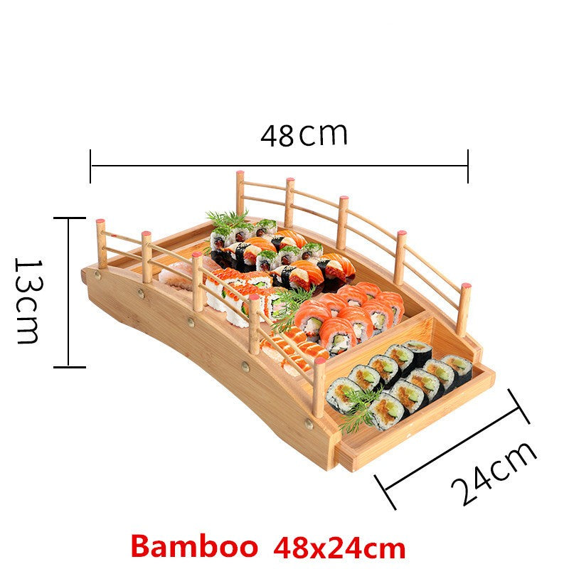 Barco de sushi japonês de madeira Barco de Sushi Ponte travessa de sashimi travessa de gelo seco Travessa de Sushi Barco Dragão