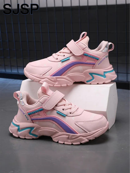 Children's Casual Pink Girls' Leather Shoes, Fashionable Lightweight Running Shoes for Teenagers Aged 7-15, Student Kids' Sports Shoes for Girls