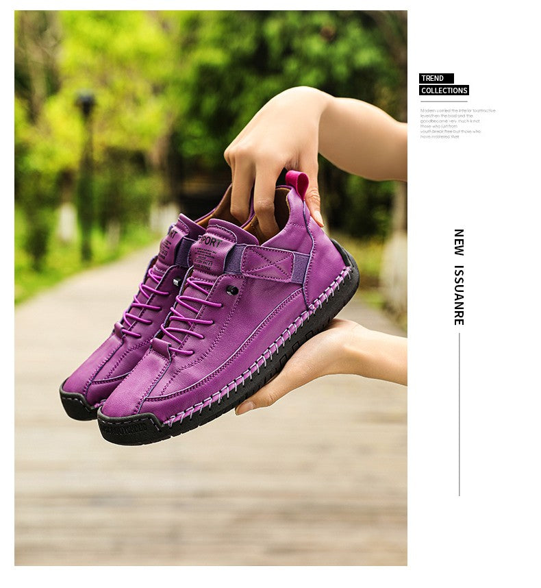 New Fashion Sneakers Handmade Leather Women's Shoes Mid-Top Women Casual Flats Shoes Slip on Loafers Zapatillas De Mujer