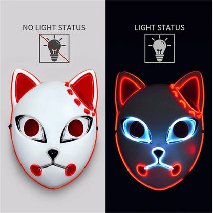 2024 Halloween Neon Mask Cosplay Japanese Anime Neon LED Demon Slayer Mask Halloween Party Costume Props