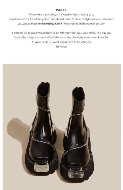 High Quality Black Shoes for Women Platform Boots Street Round Toe Ladies Shoes Non-slip Thick-soled Goth Boots Zapatos De Mujer