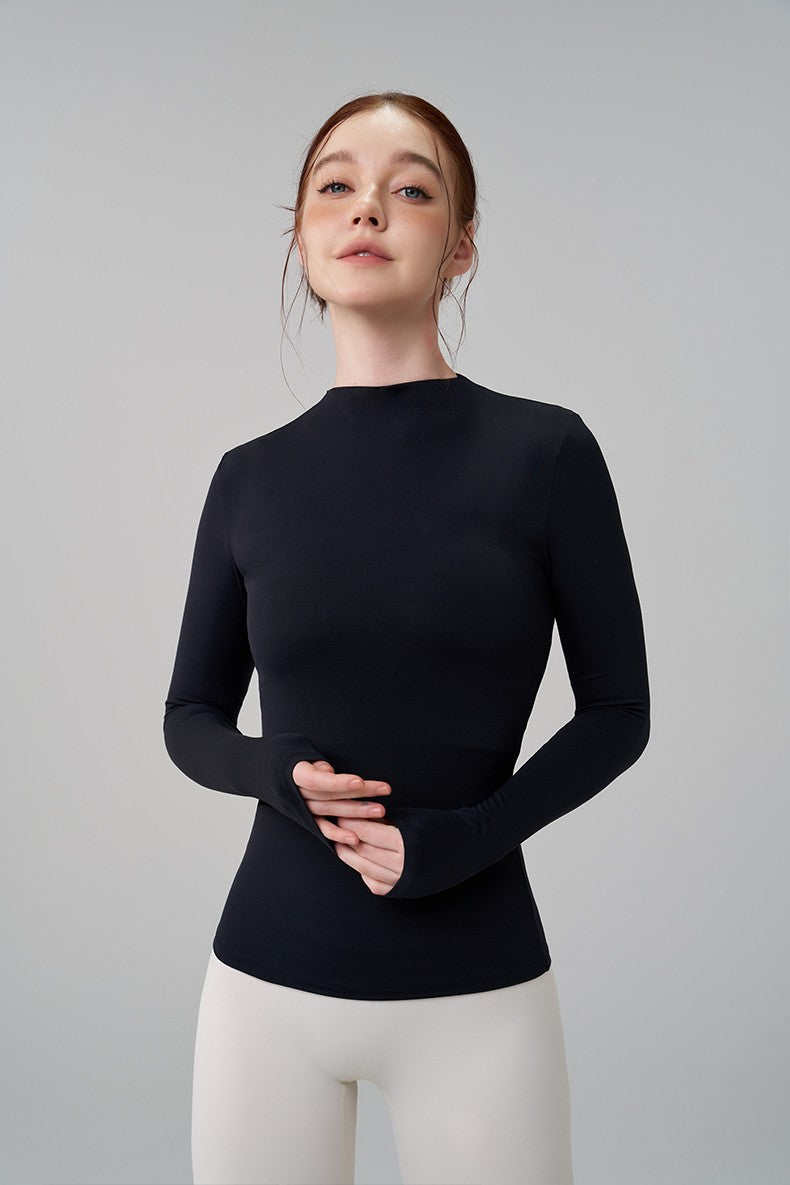 SOISOU 5 Colors Half-High Collar Slim Fit Yoga Top Women's Pilates Pullover Sports Long Sleeve High Elastic Fitness T Shirt