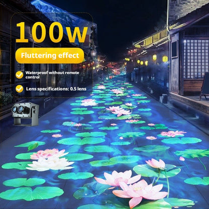 Projetor de Ondas de Água Dinâmicas Externo, Holofote com Padrão de Lótus para Iluminação Criativa de Ambiente em Jardim e Pátio