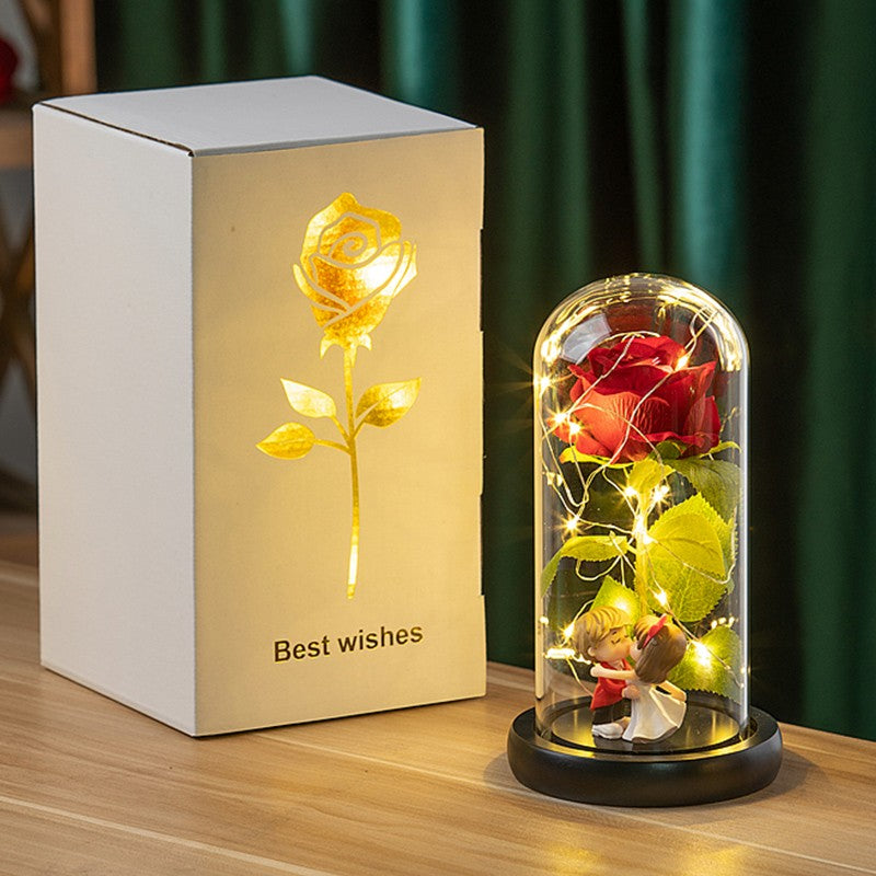 Eternal Rose Flowers Artificial Foil Flower in Glass Glow Immortal Flower LED Roses Lamp Flores Eternas Christmas Lover Gift