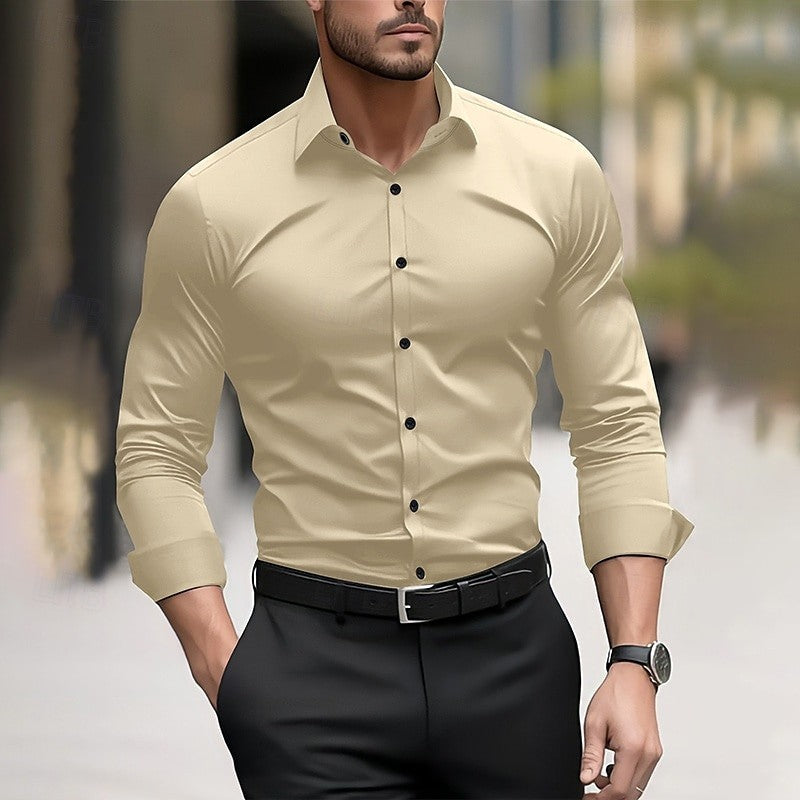 Men's formal shirt solid color wedding outdoor black red navy blue dark green long sleeve lapel summer spring clothing XS-6XL