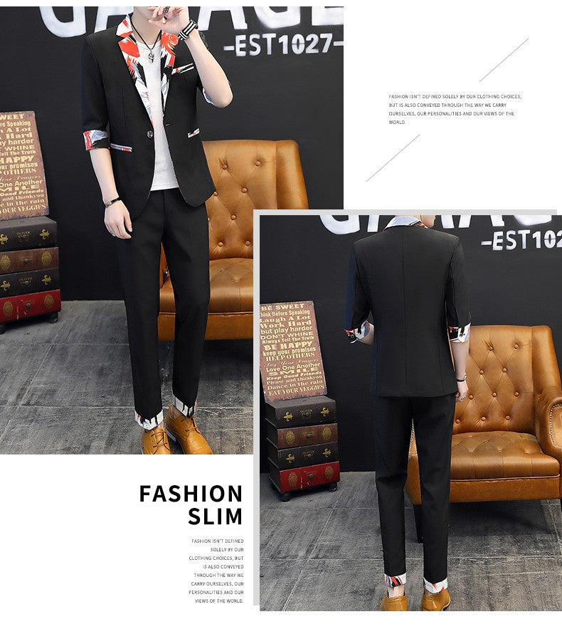 Summer 2025 Korean Slim Fit Short Sleeve Suit Casual Thin British Style Seven-Point Mid-Sleeve Suit for Men