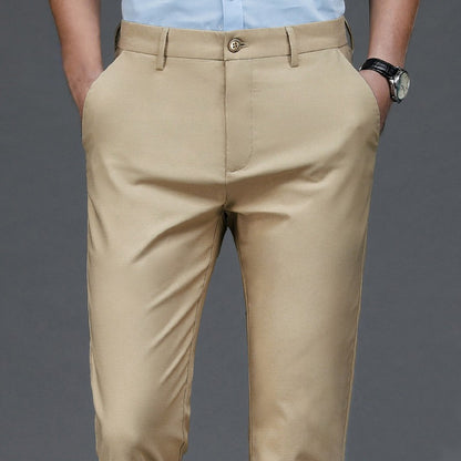 Calça Masculina Elástica Preta Lisa Casual Inteligente Calças Masculinas de Escritório de Secagem Rápida Calças de Terno Nova Primavera Outono Calças Coreanas Retas
