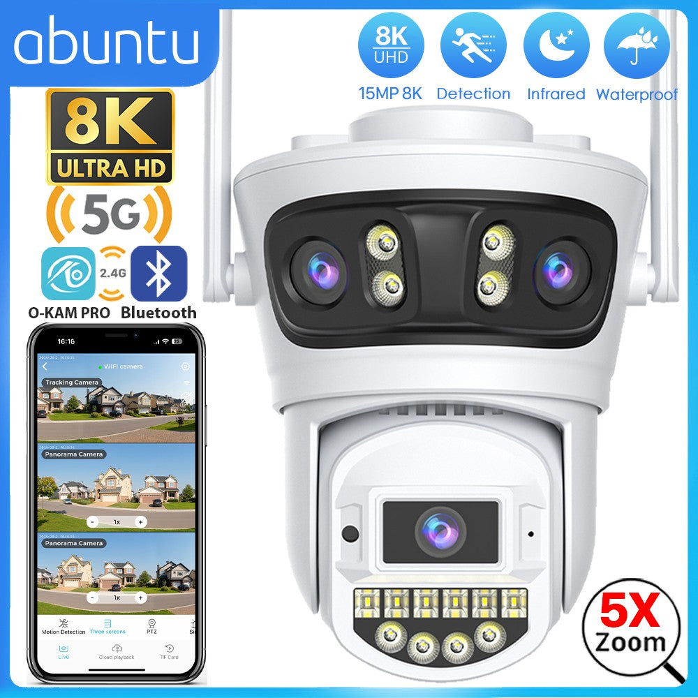 15MP 8K HD Wifi Surveillance Camera Outdoor Three Lens Three Screens Security IP Camera Human Detection 5G Wifi Camera O-KAM PRO