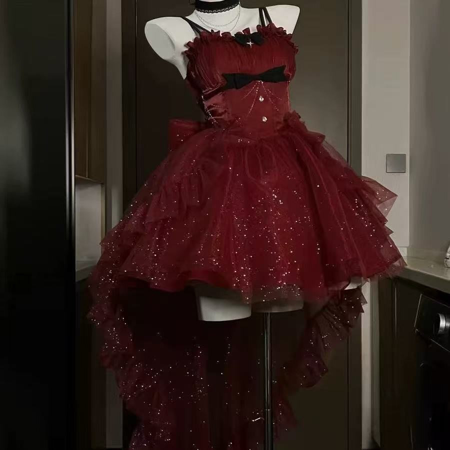 Gothic Y2k Sling Dress Women Harajuku Retro Tulle Ruffles Trim Christmas Party Outfit Grunge Aesthetic Sleeveless Elegant Wear
