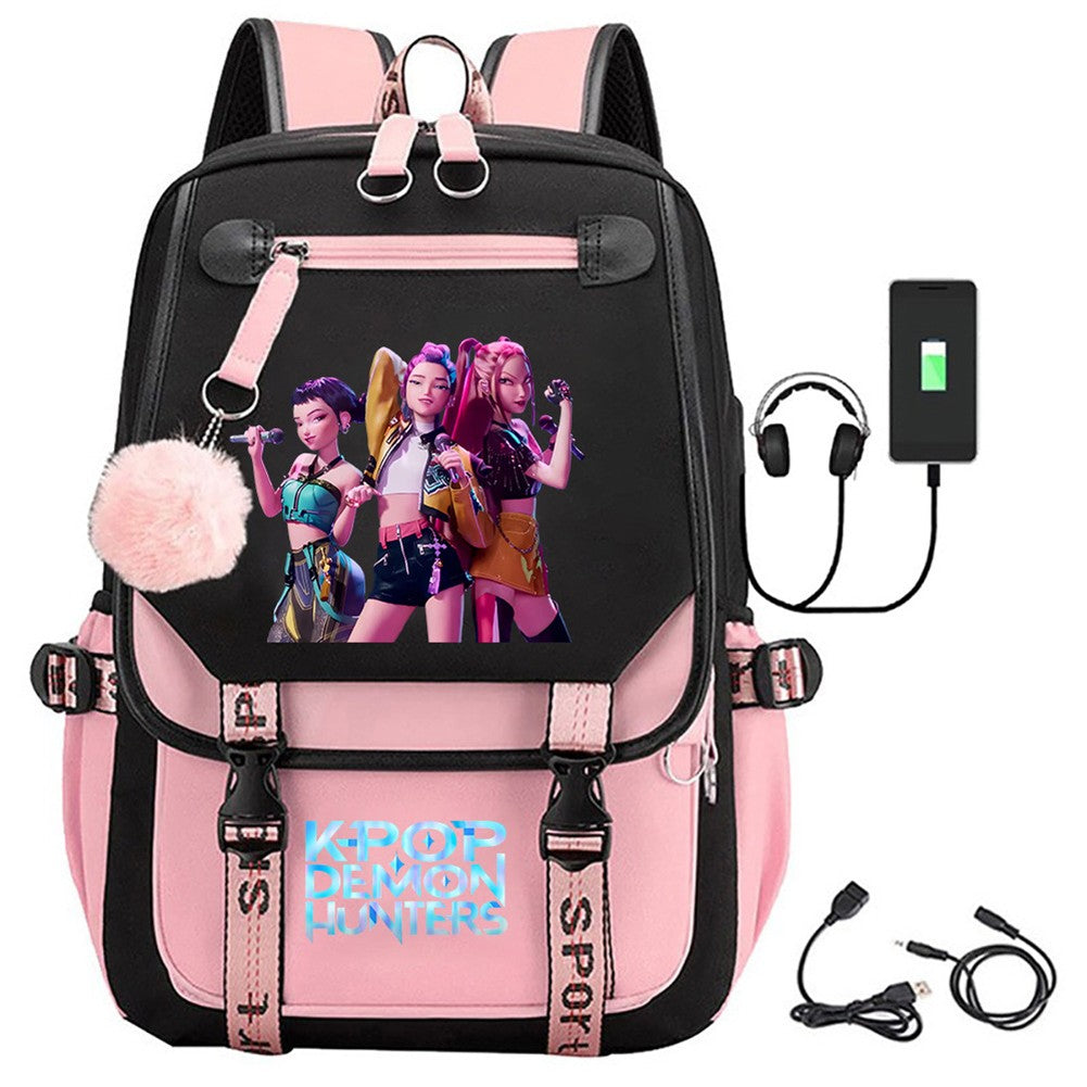 Mochila Escolar para Alunos KPop Demon Huntes Mochila Diária 2025 Mochilas com Estampa de Filme Quente para Meninas e Meninos com Porta USB para Laptop