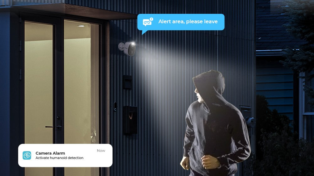 H.VIEW PIR Battery Powered Camera Wireless Outdoor, 2K 3MP WiFi Security Camera with Spotlight Siren, 2-Way Audio, Waterproof