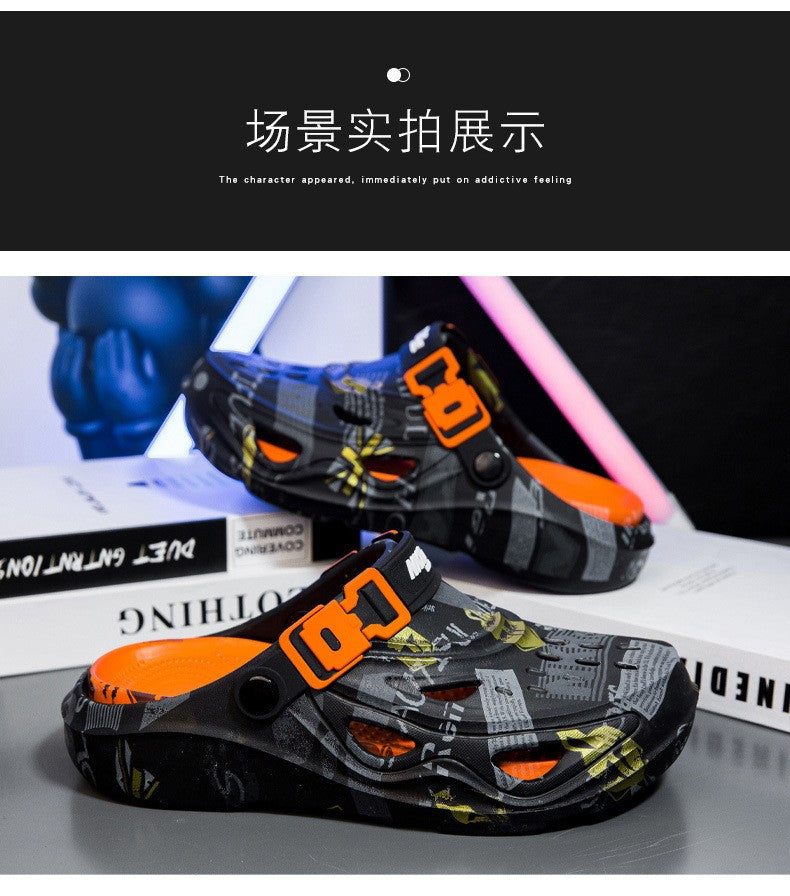 Men's Sports Sandals Eva Light Soft Comfortable Men's Beach Sandals Fashion Platform Buckle Slip-on Graffiti Slippers for Men