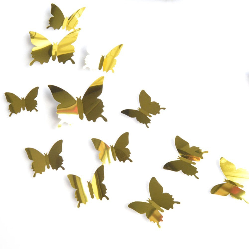 12pcs 3D Butterfly Mirror Wall Sticker Decal Removable DIY Art Party Wedding Decoration Kids Room Home Decor Crystal Sticker