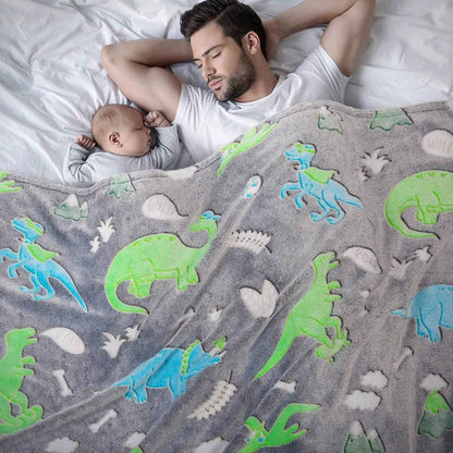Manta de Flanela de Dinossauro Unicórnio Luminoso para Meninas e Meninos Que Brilha no Escuro Macia para Árvore de Natal