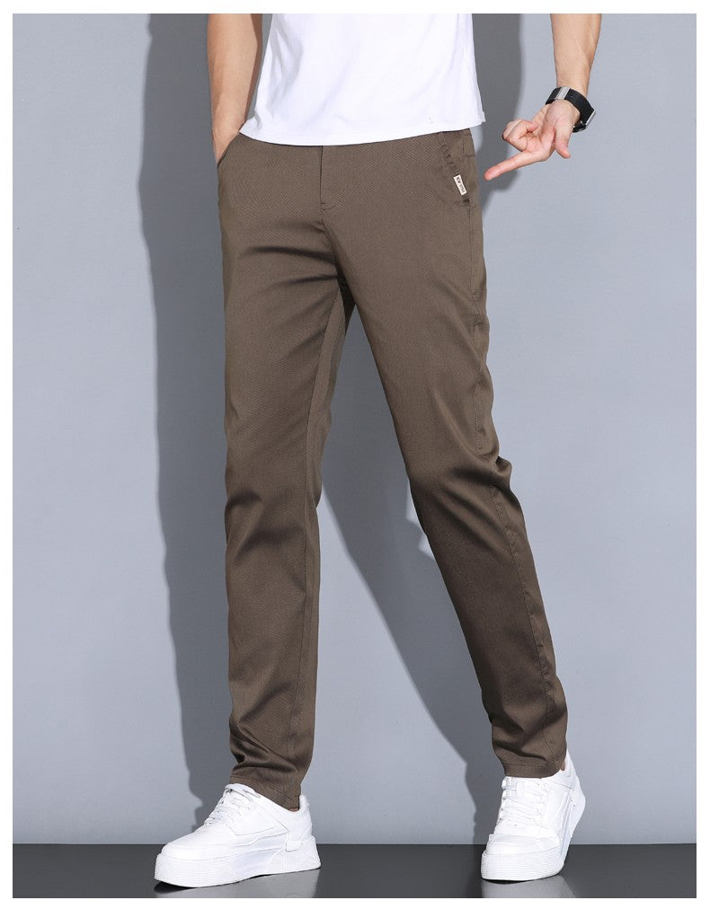 2024 Summer Thin Men Straight Casual Men's Pants Slim Stretch Elastic Waist Male Trousers Solid Color Brand Clothing Coffee