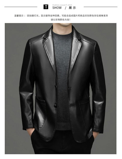 2025 Autumn Winter Men's Genuine Leather Blazers Jackets Slim Fit Suits Coats Business Casual Genuine Leather Suits Jackets Male