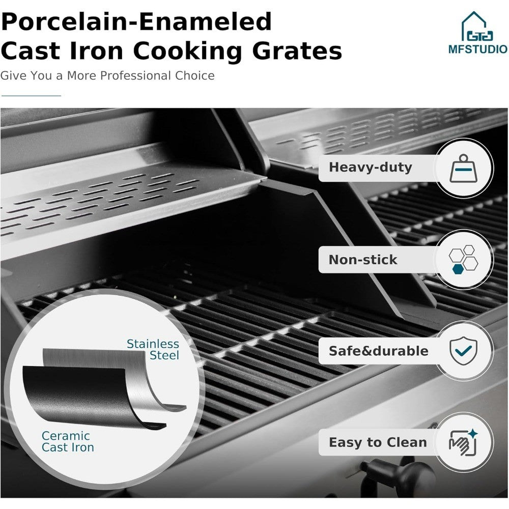 Gas and Charcoal Grill Combo with Side Burner, Porcelain-Enameled Cast Iron Grate, Extra Large Dual-Function