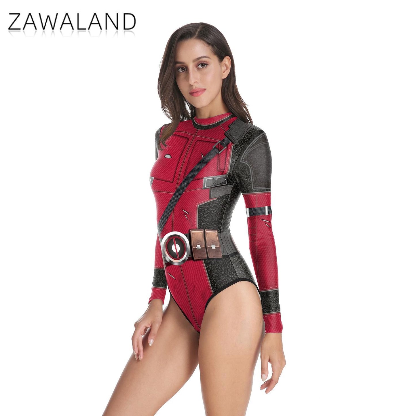 Zawaland Adult Superhero Deadpool Wolverine Print Long Sleeve Party Jumpsuit Cosplay Costume Halloween Party Zentai Bodysuit