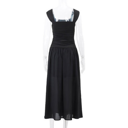 WhereMery Elegant Slip Long Dresses Sexy Women Ruched Bodycon Solid Maxi Dress S