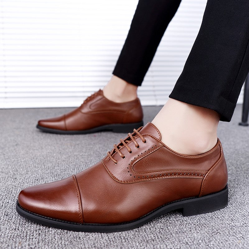 European Style Brown Leather Shoes Man Platform Pointed Toe Men's Dress Shoes Large Size 38-48 Quality Elegant Shoes For Men