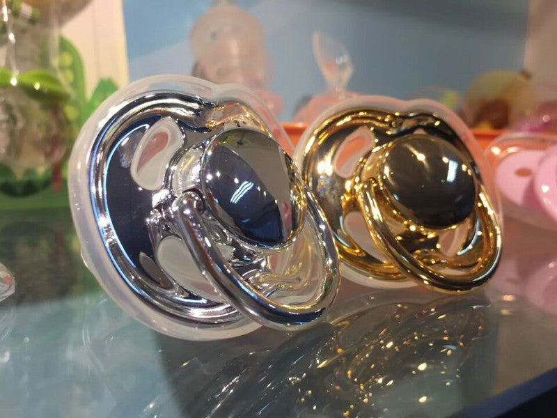 MIYOCAR BPA free CPSIA/CPSC PASS gold sliver pacifier with box set ideal gift for baby unique in the world bling pacifier