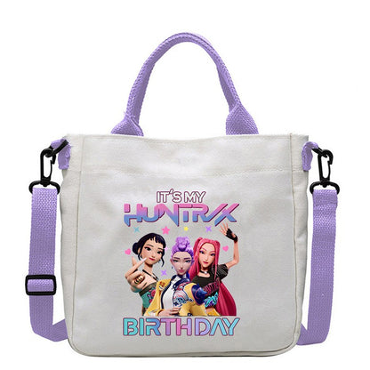 Kawaii KPop Demon Hunters Fashion Shoulder Bag Cartoon Handbag Large Capacity Crossbody Bag Portable Canvas Storage Bags Gift