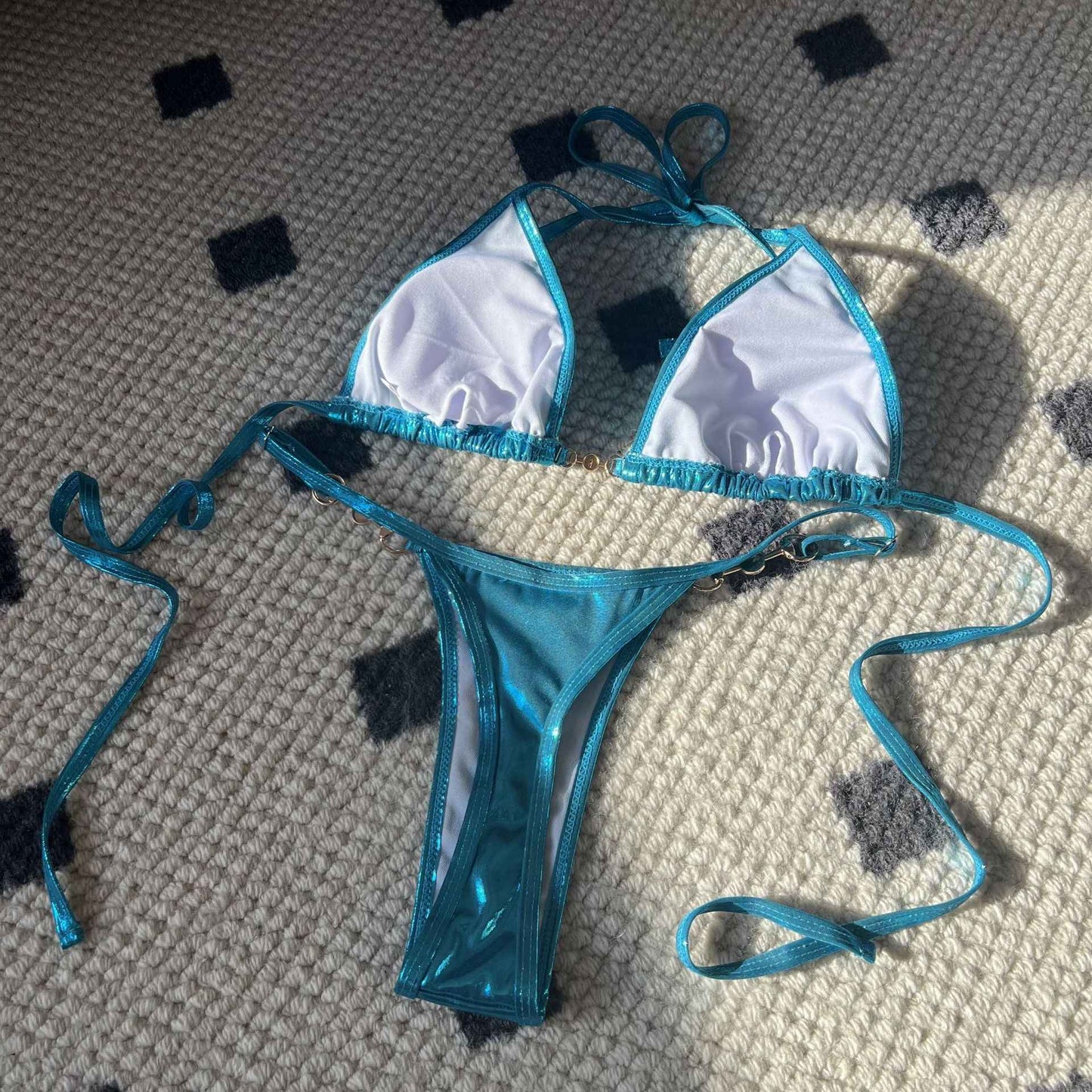 Shiny Pink Micro Bikini 2025 Mujer Women Sexy PU Pearls Push Up Thong Swimsuit Summer Bathing Suit Bandage Holiday Swimwear