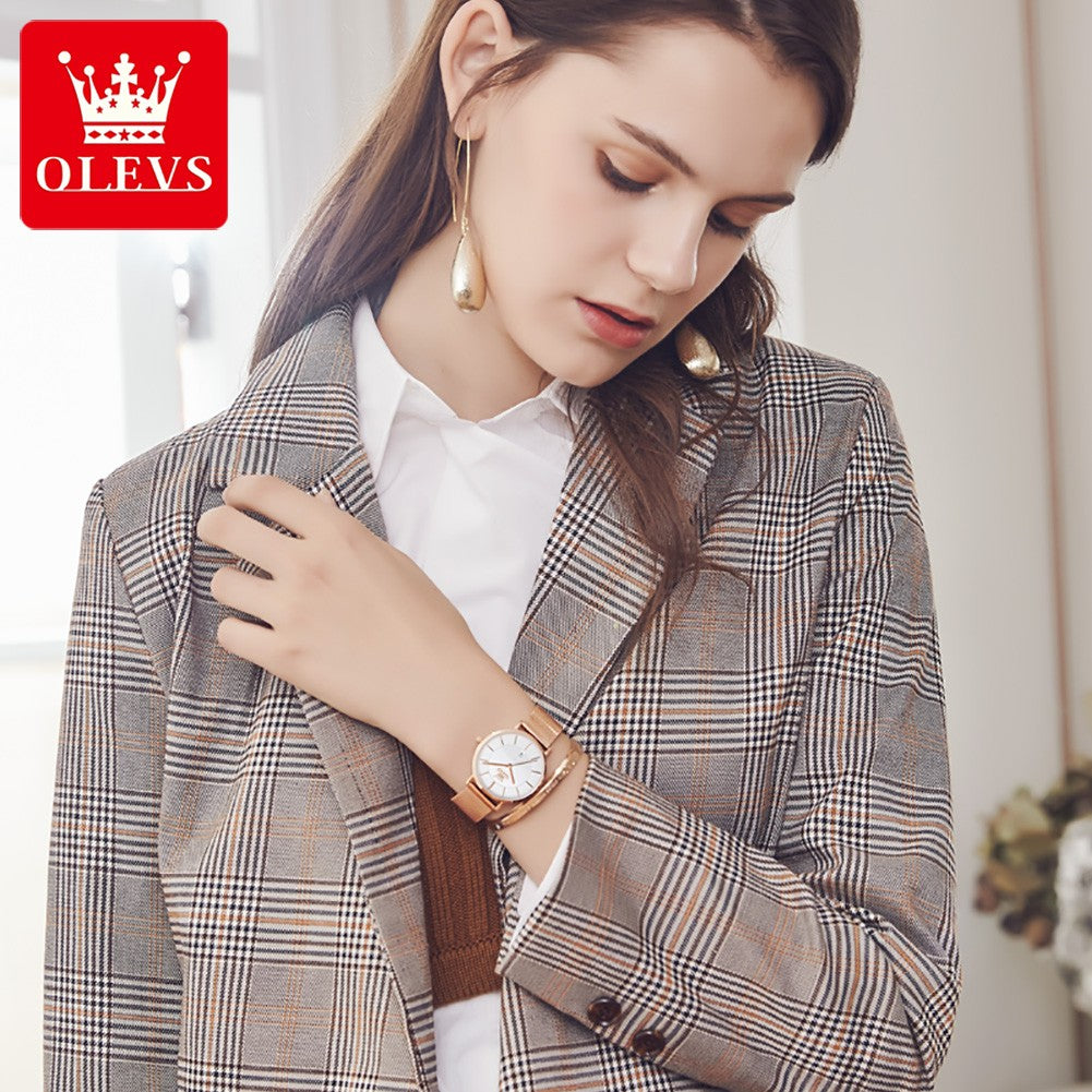 OLEVS 5869 Fashion Women's Watches Milanese Mesh Belt Waterproof Simplicity Versatile Quartz Watch for Lady Original Wristwatch