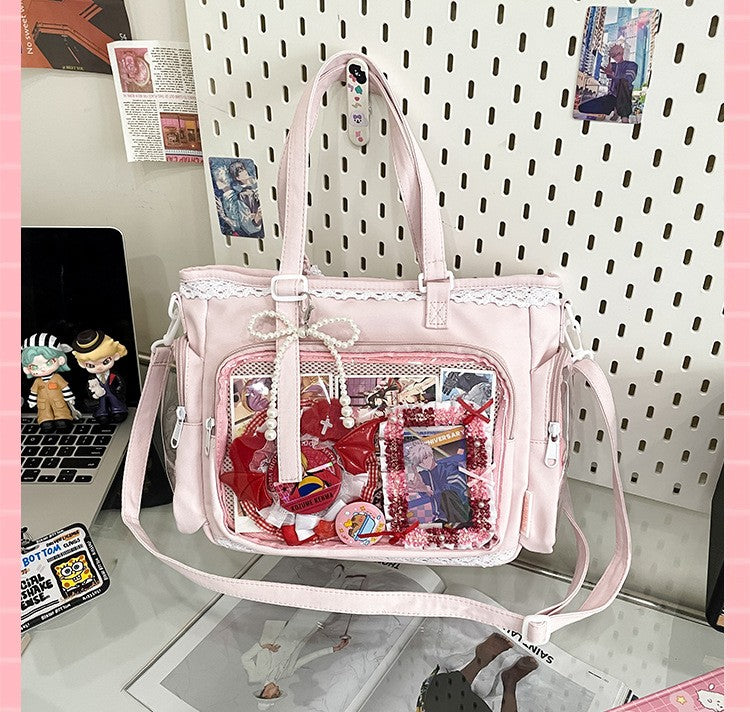New Japanese Style Transparent Crossbody Bag Cute Candy Color Commuting Shoulder Bag for Girls Simple and Casual Texture Ita Bag