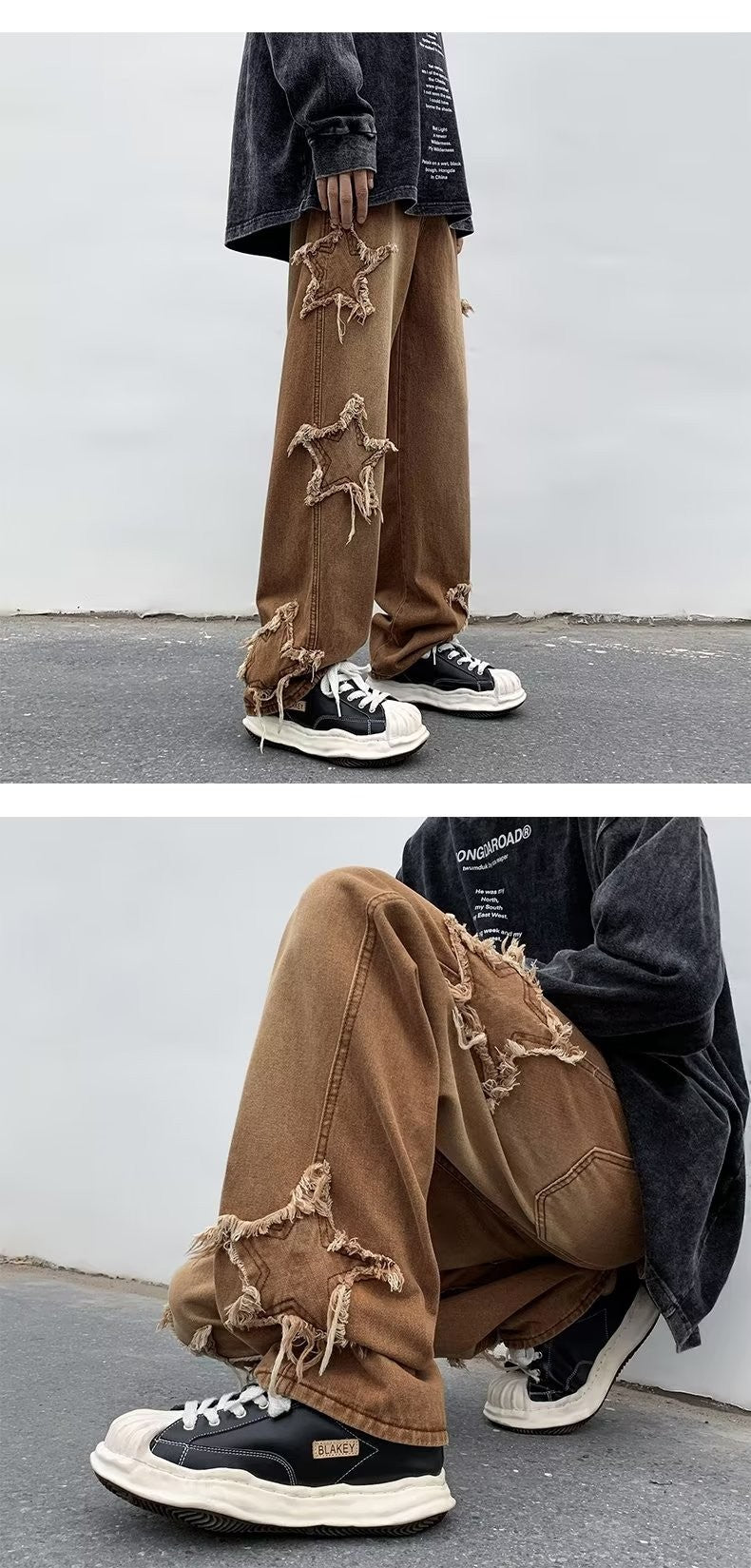 2025 Novas Estrelas da Moda Toalha Bordada Calças Jeans Marrons Masculinas Roupa Y2K Calças Retas Hip Hop de Algodão Pantalon Homme