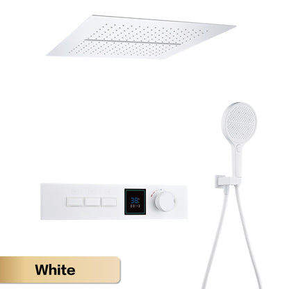 Luxury gun gray brass shower system with LED digital display design Wall mounted constant temperature 3-function bathroom faucet