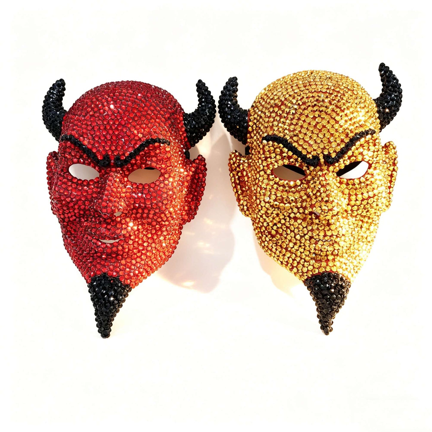 Sparkling Rhinestone Devil Mask, Crystal Horned Demon Mask for Halloween, Costume Party, Cosplay and Masquerade