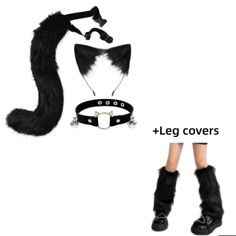 Costume Set Fox Tail Ears Gloves Artificial Fur Boot Covers Cosplay Halloween Prop Adult Women Men Unisex