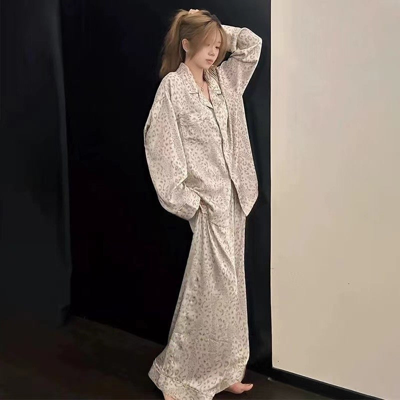High-end leopard print pajamas for women spring autumn trend new simple girly style home suit personalized dress pajama party