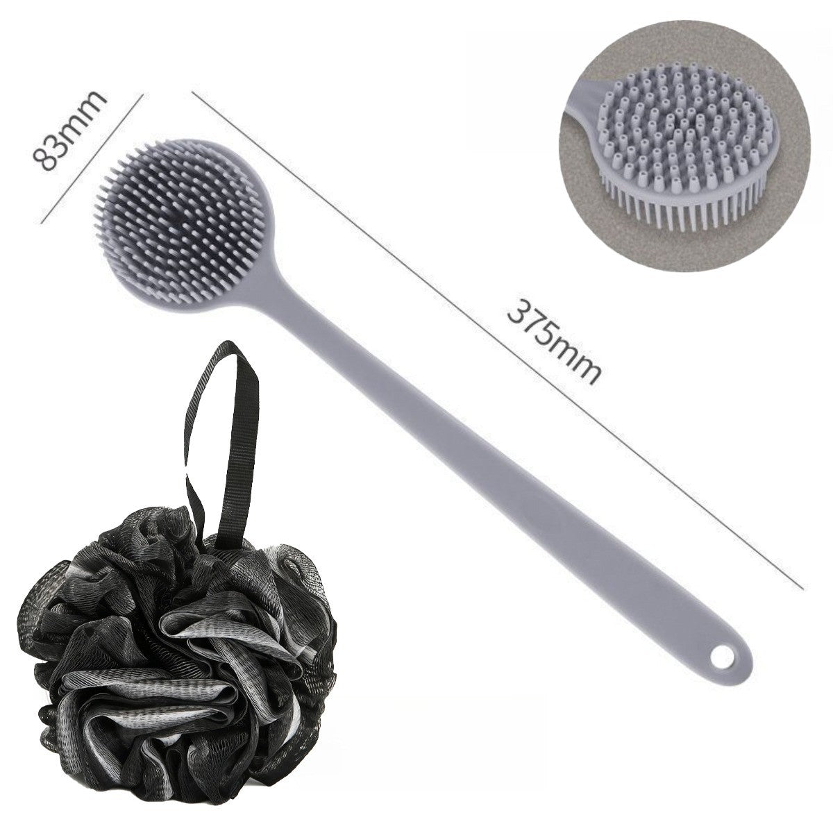 Double Sided Bath Brush Bath Puff Set Back Silicone Body Scrubber Silicone Long Handle Design for Body Exfoliation Deep Cleaning