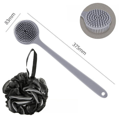 Double Sided Bath Brush Bath Puff Set Back Silicone Body Scrubber Silicone Long Handle Design for Body Exfoliation Deep Cleaning