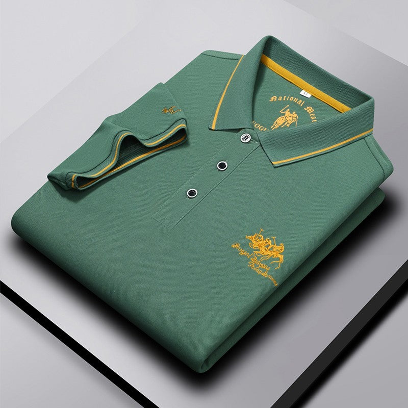 Men's Business Casual Short Sleeved Embroidered Solid Color Polo Shirt Fashionable Breathable Comfortable Summer Versatile Top